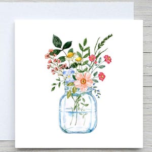 watercolor wild flowers card, flowers floral botanical card, floral greeting card, personalised card