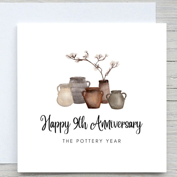 Anniversary Card, Personalised anniversary card, 9th Anniversary card, Pottery Anniversary, 9 years together wedding anniversary