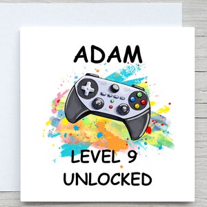 Biglietto di compleanno, biglietto di compleanno personalizzato, biglietto di compleanno per il 9° compleanno, biglietto di compleanno per il cugino nipote, biglietto di compleanno per videogiochi, livello 9 sbloccato