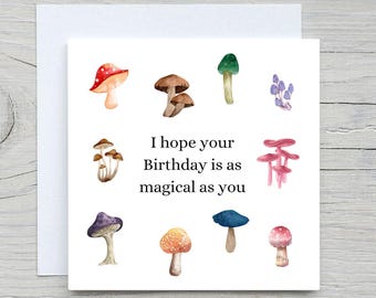 Kartka urodzinowa z grzybem, magiczna kartka z życzeniami