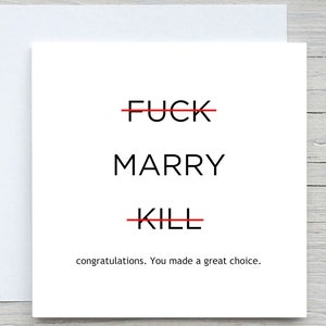 Fuck Marry Kill, carte de félicitations drôle pour couple nouvellement marié ou fiancé, carte de mariage pour elle, carte de fiançailles pour soeur, cousin