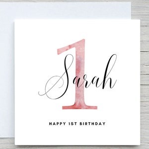 Carte d'anniversaire personnalisée pour petite fille, carte de premier anniversaire, carte de nièce, carte de petite-fille, carte de 1er anniversaire, ajout d'un nom et d'une carte d'âge