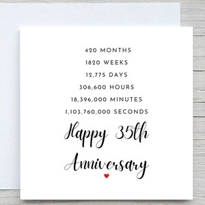Biglietto di auguri per il 35° anniversario, biglietto di auguri personalizzato per l'anniversario, biglietto di auguri per i 35 anni di matrimonio, anniversario di corallo