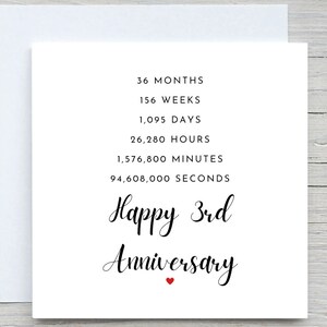 3周年記念カード、パーソナライズされた記念カード、3周年記念カード、かわいい記念ギフト、結婚3周年、