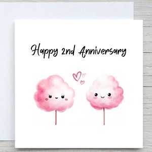 Tarjeta de aniversario, Tarjeta de aniversario personalizada, Tarjeta de segundo aniversario, Aniversario de algodón, 2 años de aniversario de bodas