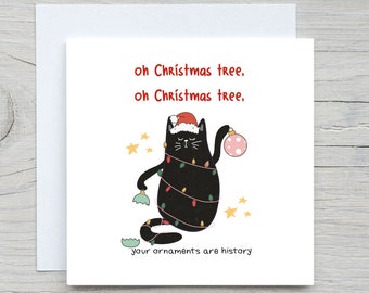 Personalised Christmas card, Funny Christmas card, Cat christmas card, funny holiday cat card, cat messing with Christmas tree