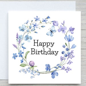 Floral Birthday Card, Cute card, Flowers birthday card, Happy Birthday card, Floral wreath card
