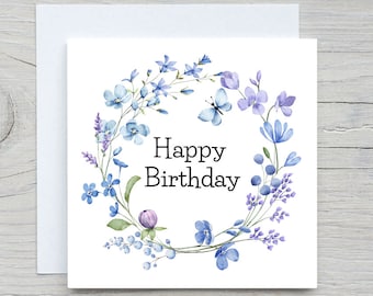 Floral Birthday Card, Cute card, Flowers birthday card, Happy Birthday card, Floral wreath card