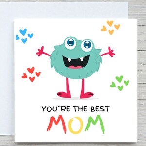 Carte d'anniversaire, jolie carte pour maman, meilleure carte de maman, carte d'anniversaire pour maman, anniversaire de mère, carte de fête des mères, carte de monstre mignon