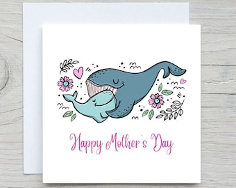 Mothers Day Card, To Mom card, Whale mama Card, for parents card, for mom card, mothers day gift