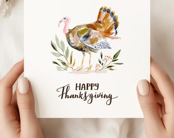 Watercolor Turkey Thanksgiving Card: Elegant Autumn Greeting