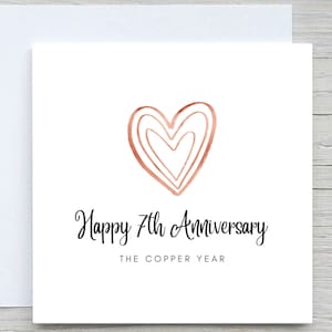 Biglietto di anniversario, biglietto di anniversario personalizzato, biglietto del 7° anniversario, anniversario del rame, 7 anni insieme di anniversario di matrimonio