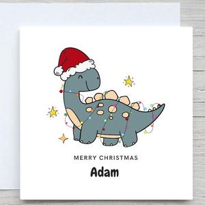 Biglietto di Natale personalizzato, Buon Natale, biglietto di Natale con alberi di Natale con dinosauri, regalo di Natale per figlio, per nipote, biglietto di buon Natale