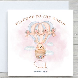 Personalisierte Baby-Neugeborenen-Karte, Baby-Kaninchen-Geburtstags-Karte, Willkommen zur Welt, Babypartykarte