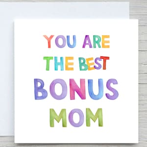 Biglietto per la festa della mamma, Best Bonus Mom, biglietto personalizzato per la festa della mamma, per la matrigna, dal figliastro, dalla figliastra