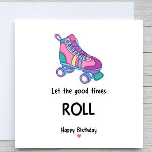 Carte d'anniversaire patins à roulettes : style rétro