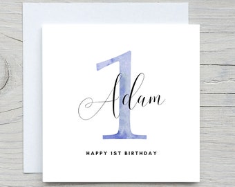 Carte d'anniversaire personnalisée de bébé garçon, carte de premier anniversaire, carte de neveu, carte de petit-fils, carte de 1er anniversaire, ajout d'un nom et d'une carte d'âge