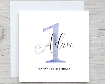 Personalised Baby Boy Birthday Card, first birthday card, to nephew card, to grandson card, 1st birthday card, add name and age card