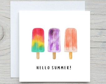 Summer Greeting card, Hello summer card, Ice cream card, personalised greeting cards
