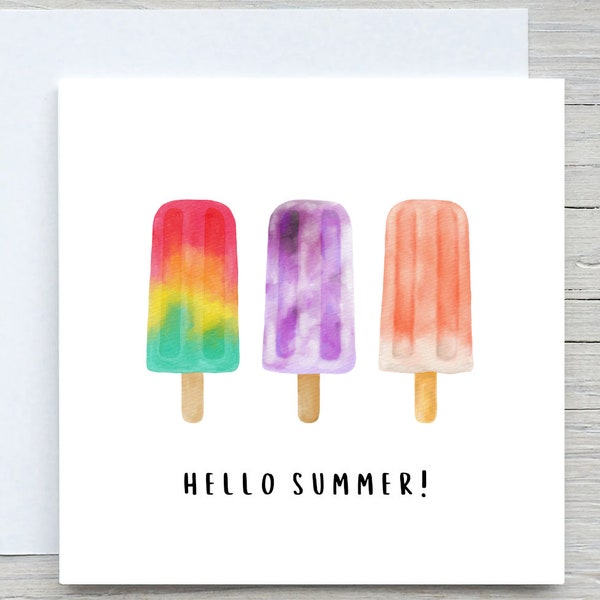 Summer Greeting card, Hello summer card, Ice cream card, personalised greeting cards