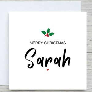 Biglietto di Natale personalizzato, Buon Natale con il tuo nome, Biglietti di Natale semplici, Biglietto con bacche di agrifoglio, aggiungi biglietto con nome, biglietto di buon Natale