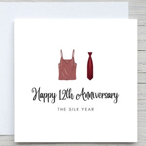 Biglietto di anniversario, biglietto di anniversario personalizzato, biglietto del 12° anniversario, anniversario di seta, 12 anni insieme di anniversario di matrimonio
