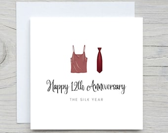Anniversary Card, Personalised anniversary card, 12th Anniversary card, Silk Anniversary, 12 years together wedding anniversary