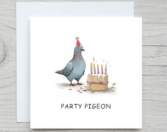 Funny birthday card, Pigeon Birthday Card, Cute Pigeon Card, Cupcake Birthday Card, Funny Cards, Birthday Cards, party pigeon