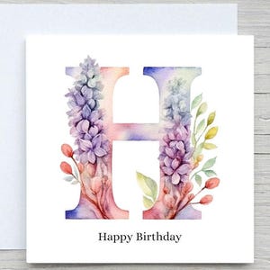 Floral Letter H Birthday Card: Personalized Initial Card