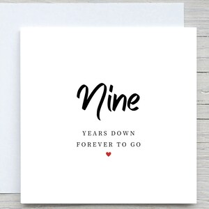 9 anni giù, biglietto per sempre, biglietto per il nono anniversario, biglietto di anniversario per il partner, regalo di anniversario