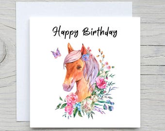 Floral Horse Birthday Card: Personalized Greeting Card
