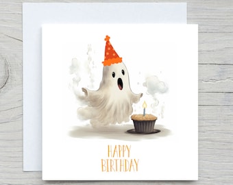 Personalized Ghost Birthday Card, Halloween Birthday