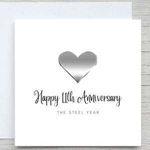 Tarjeta de aniversario, tarjeta de aniversario personalizada, tarjeta del 11.° aniversario, aniversario de acero, 11 años juntos de aniversario de bodas