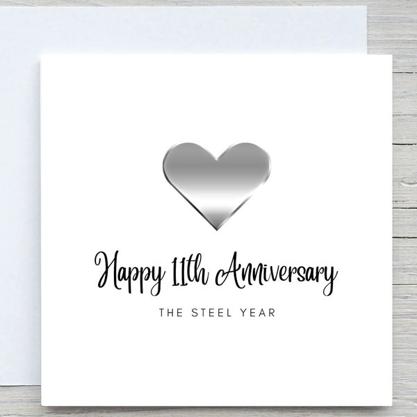 Anniversary Card, Personalised anniversary card, 11th Anniversary card, Steel Anniversary, 11 years together wedding anniversary