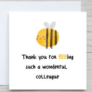 Carte de remerciement personnalisée, merci d'avoir été un collègue si merveilleux, jolie carte abeille, carte de remerciement de collègue, carte de travail de départ