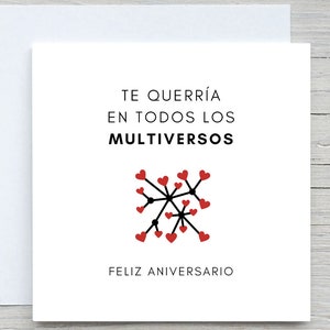 Biglietto d'auguri romantico spagnolo per anniversario, ti amerei in tutti i multiversi, biglietto d'auguri personalizzato per anniversario, biglietto d'auguri romantico per anniversario,