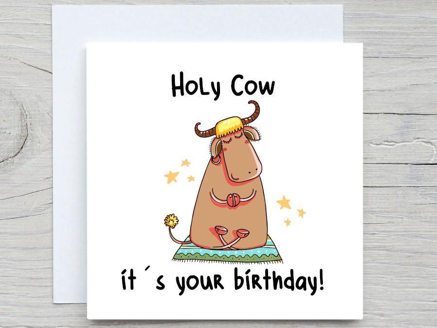 Funny Cow Birthday Card: Holy Cow Pun, Custom Greeting