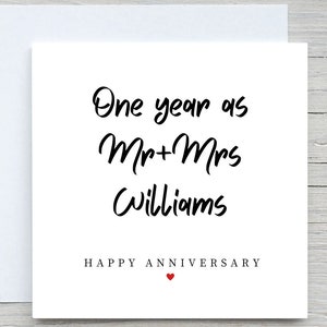 Tarjeta del primer aniversario de bodas, Feliz primer año, tarjeta de primer aniversario, tarjeta del primer aniversario, regalo de aniversario, Un año como señor y señora