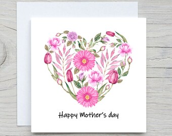 carte de fête des mères, coeur aquarelle, carte coeur, pour maman, à maman, de fils, de fille, de mari carte, dia de la madre