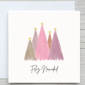 Cartão de Natal personalizado, Feliz Natal em espanhol, Cartão de árvores de Natal, Cartão de Natal em espanhol, Feliz Navidad