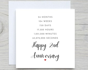 2nd Anniversary Card, Personalised anniversary card, Second Anniversary card, Cotton Anniversary, 2 years wedding anniversary, gift