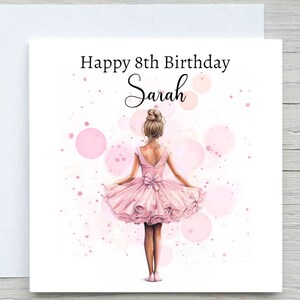 Carte d'anniversaire personnalisée ballerine, robe ballerine rose, pour carte de nièce, pour carte de petite-fille, carte d'anniversaire, ajouter le nom et la carte d'âge