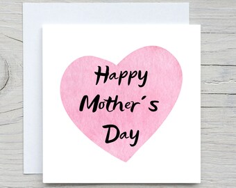 carte de fête des mères, coeur aquarelle, carte coeur, pour maman, à maman, de fils, de fille, de mari carte, dia de la madre