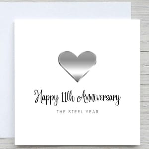 Tarjeta de aniversario, Tarjeta de aniversario personalizada, Tarjeta del 11.º aniversario, Aniversario de acero, 11 años juntos de aniversario de bodas