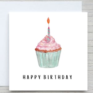 Geburtstagskarte, süße Karte, alles Gute zum Geburtstag, helle bunte Geburtstagskarte, für Freundkarte, Cupcake-Kerzenkarte