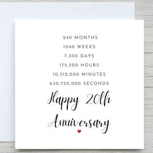 Carte d'anniversaire, carte d'anniversaire personnalisée, carte du 20e anniversaire, anniversaire de la Chine, anniversaire de mariage de 20 ans ensemble