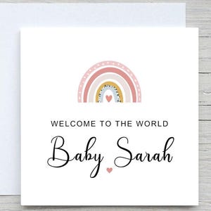 Personalised Welcome To The World New Baby Baby Card, New Parents Card, New baby Congratulations Card, New baby gift, Pink rainbow