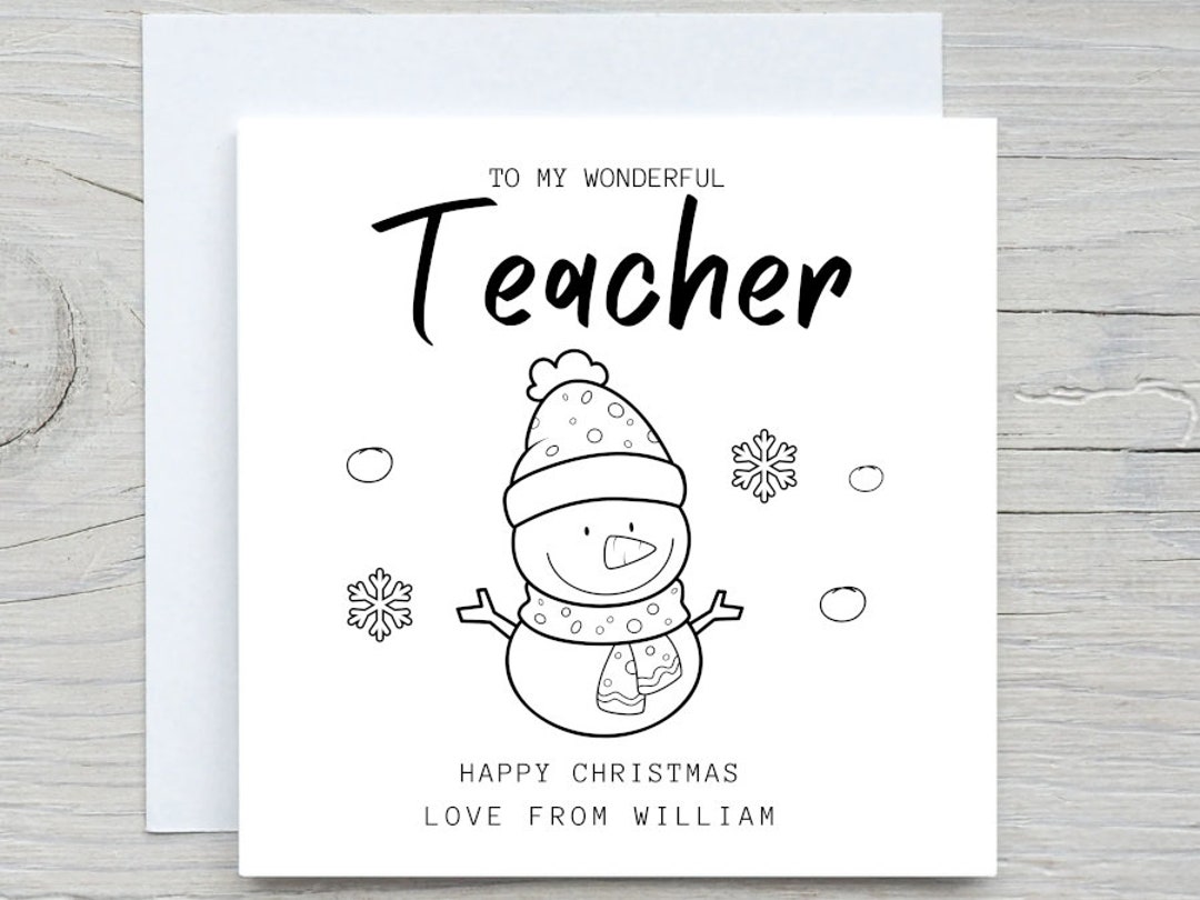 Personalized Christmas Coloring Card for Teacher, Kids Activity - Etsy