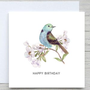 Birthday Card, Birthday greeting card, Cute Bird Card, Cute Birthday card, Bird and Flowers birthday card