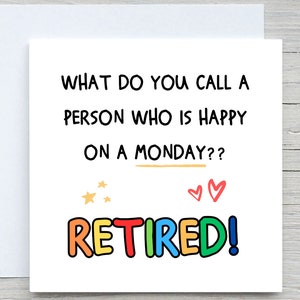 Carte de félicitations, carte de félicitations pour votre départ à la retraite, carte Happy on Monday, carte personnalisée, carte de retraité